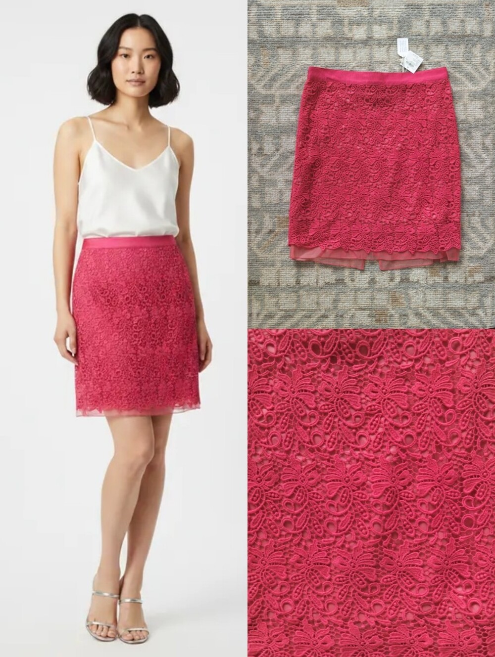NWT Club Monaco Floral Lace Skirt In Pink